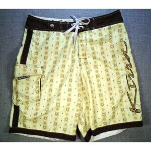Kirra Board Shorts Men’s 34 Surfing Classic Beach Short Yellow, Brown  Pocket